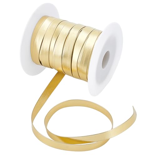20m Faux lederen band, 1cm Plat metaal lederen band, glanzend leer, Kant afwerking voor kleding, Naaien, Crafting, Verpakking, Goud