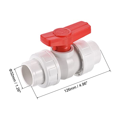 32mm ID dubbele Union Ball Valve, 2st PVC Socket Type Shut-Off Valve Switch voor Water Flow Control, Wit