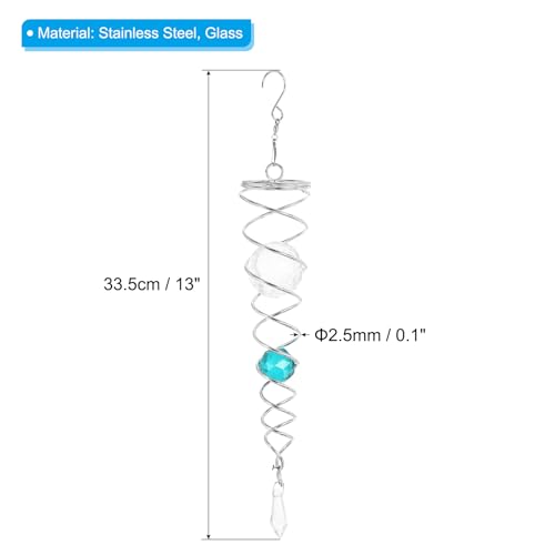 33cm Spiraalstaart, Roestvrij stalen Windspins Stabilizer met 2 glazen Globes, Prism en Hangende Swivel Hook voor binnen en buiten tuin decoratie, Sky Blue