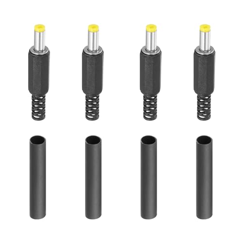 4,8 x 1,7 mm gelijkstroom Man Plug voeding eindigt, 4-Pack DIY DC Barrel Connector Vervanging met Heat Shrink Tube, Geel