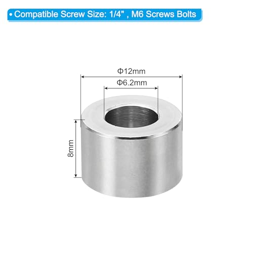 M6 Stainless Steel Standoffs, 10st Metaal Standoffs Roestvrij staal 6.2mm ID x 12mm OD x 8mm L Spacer Schroefspacer Ronde voor 1/4" of M6 Schroefbout