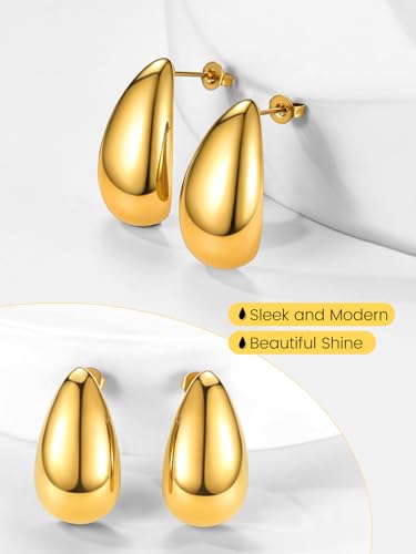 Chunky Dupes Gold Hoop oorbellen 26mm/30mm/40mm grote waterdruppels roestvrij staal / koper druppel oorbellen goud zilver zwart hypoallergeen voor vrouwen vrouwen meisjes 4