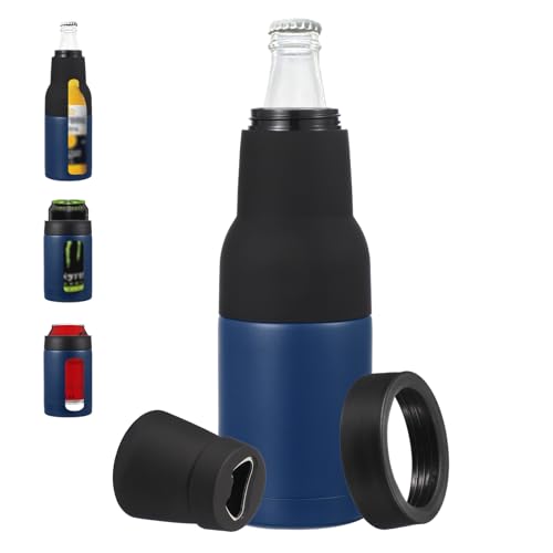 Slim Can Cooler, 12oz Skinny kan geïsoleerd bier Sleeve Drinkhouder met flesopener voor bier Soda koffie gewone blikken en flessen, Navy Blue