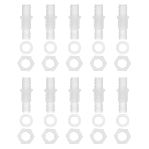 3/8" slang ID Barb Thru-Bulk Bulkhead Fittings, 10 st Union Plastic Adapter Past met M14 Nuts Siliconen Ringen voor Aquarium Water Brandstof Air