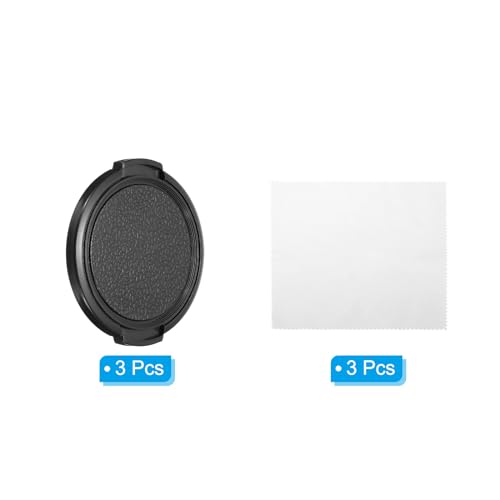 52mm Lenskap, 3 stuks zijkanten, Knijpen voorlenshoes met schoonmaakdoek, geschikt voor 52mm Thread Universele DSLR-lenzen, zwart 3