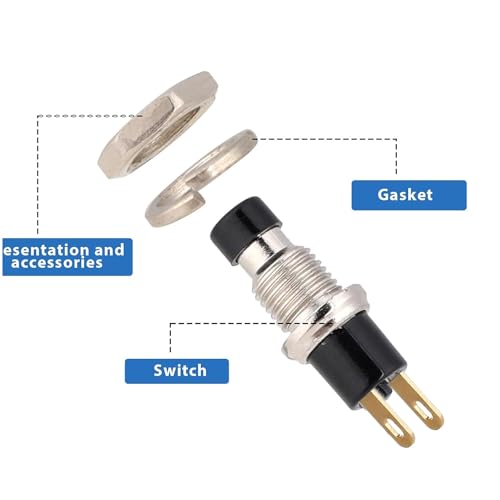 6 st 7mm Mini Zelfklevende drukschakelaar, AAN/UIT 2 Pin ronde duwknop voor autoboot Arduino DIY AC 250V/1,5A 125V/3A Miniknop (zwart) 4