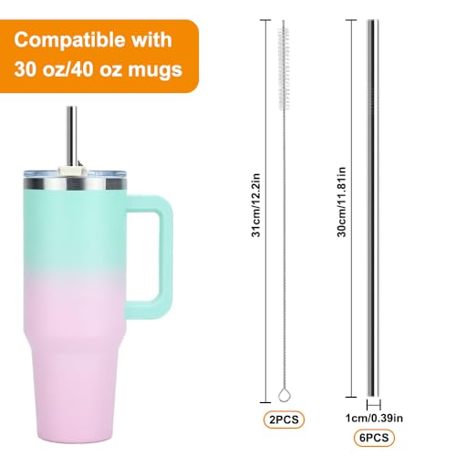 6 st Roestvrij stalen riemen, 1cm extra breed en 30cm lange herbruikbare straws Roestvrij staal met 2 reinigingsborstels, Eco-vriendelijk, Wasbaar, Ideaal voor gladheid, Milkshakes