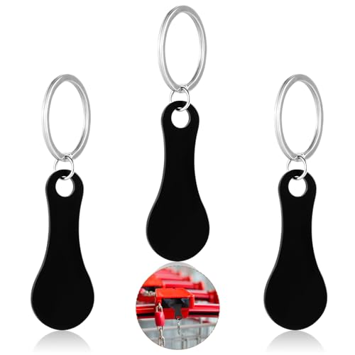 3 stuks Roestvrij stalen winkelwagen Token, Portable Legering sleutelhanger Quarter houder sleutelhanger Verwijderbare winkelwagen Sleutelhanger voor mannen Dames winkelwagen (Zwart)