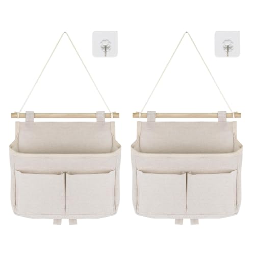 Zee 2 stuks hangen opslagtassen Badkamertassen met haken Grote capaciteit opvouwbare wand opslagtassen opslagtassen met 3 appartementen voor thuis, kantoor, RV (Beige)