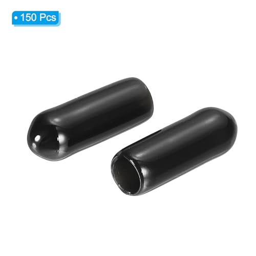 4mm Vinyl Rubberen End Caps, Verpakking van 150 Flexibele Bolt Schroefhoesjes, Caps Round Wire Guard Caps voor metalen buis Rod Bolts, Zwart 3