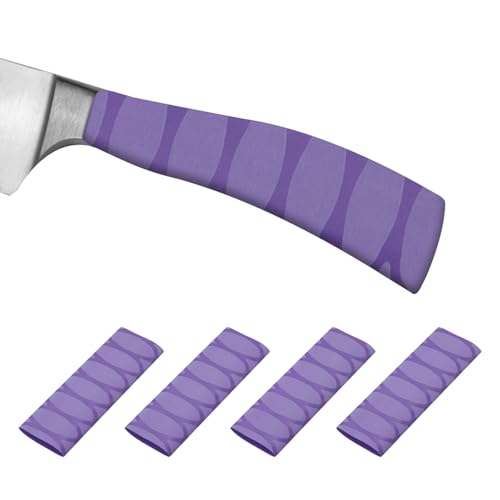 Snijmes Handvat Krimpkous 5,6 cm x 12,4 cm, 4 Pack Chef Cutter Antislip Wrap voor Keukenmes Management, Paars Ovaal Patroon
