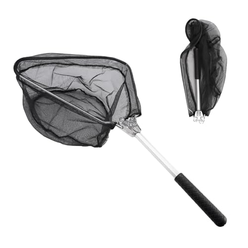 Telescopische landing net met antislip handvat voor roofvissen - met rubber en duurzaam Nylon Visnet, opvouwbaar, 53cm