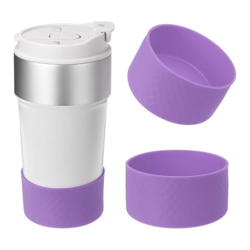 Siliconen Waterfles Boat, 2 stuks 7,5cm Waterfles Beschermende Mouwen 12-24oz Anti-slip bodemhoes Mouw Accessoires Beschermer voor Sport Waterflessen, Paars