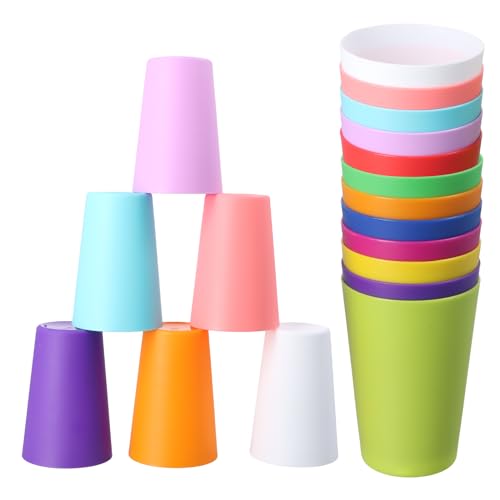 Verpakking van 12 Herbruikbare plastic bekers, Kinderbeker 260 ml, Party Supplies, Kleurrijke Hard Plastic waterglas, 12 kleuren, Regenboog waterglas, Stapelbaar, voor Camping, Barbecue, Reizen