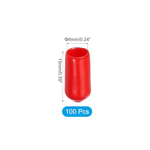 Ronde rubberen eindkappen 6mm ID, 100st Rubber Bolt Covers Vinyl Rubber Flexibele Thread Protectors voor metalen buis Rod Bolts, Rood