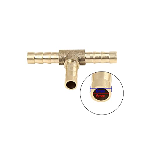 Sea Pack van 5 koperslangconnectoren, 6 mm of 15/64 Inch, 3-Way T-vorm, slangconnector voor lucht, gas, water, brandstof, T-connector 4
