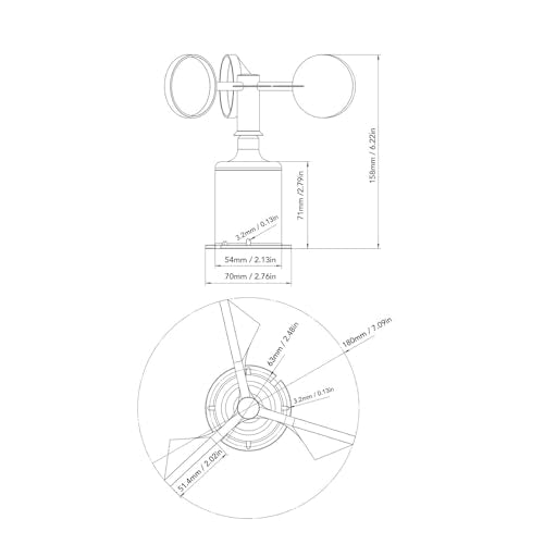 Windsnelheid Sensor, Windsnelheid Sensor met 0,8m Kabel 3-blad hoge nauwkeurigheid Anemeter Sensor Windsnelheid Sensor DC 5V voor Weerstation 4