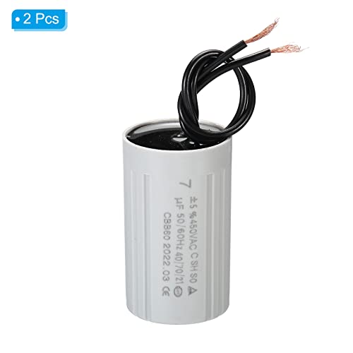 CBB60 7uF Starter Capacitor, 2 stuks AC 450V, 2 Wires, 50/60 Hz, Cilinder, 60 x 35 mm, voor Waterpompen, Motor Starter voor Wasmachines 3