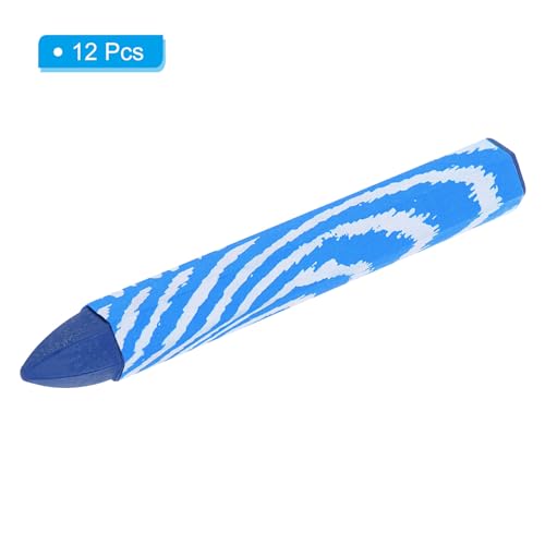 Hout Markering Gekleurde Potloden, 12 Pack 4"x0.55" Hex Wax Band Marker Tekenkrijtjes voor hout, glas, keramiek, karton, was, steen, blauw 3