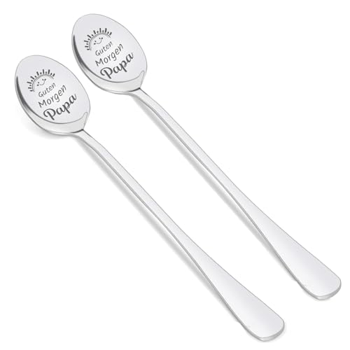 2 x Lepels met Gravure, 19 cm, Roestvrij staal, Koffielepels met Gravure, Liefde, Robuust en Duurzaam, Unieke Liefde Lepel met Gravure Goedemorgen Mam, Pap, voor Vaderdag en Moederdag