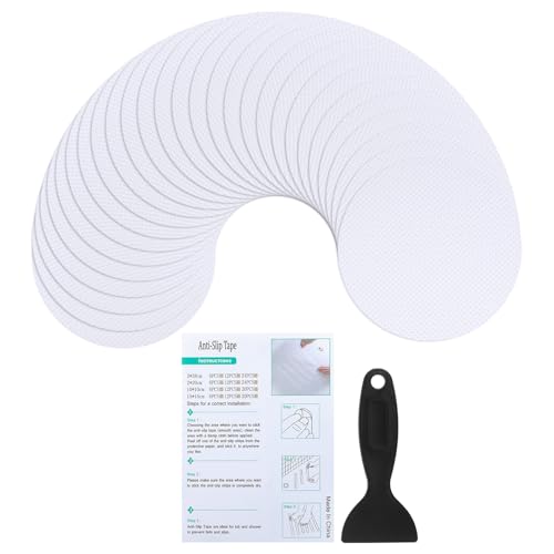 Non Slip Stickers voor Badkuip, Set van 20 Veiligheidsdouches, Non-Slip Stickers met Self-Adhesive Stickers, Scraper voor Badkuip, Douche, Vloertrappen, Wit