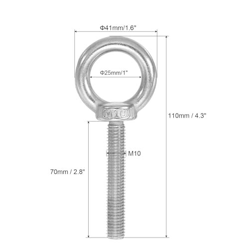 Ringoogschroeven, M10 x 70 Male Thread Roestvrij staal 304 met Seal Hex Nut Flat Washers voor het ophangen van draad touw ketting, 2 sets