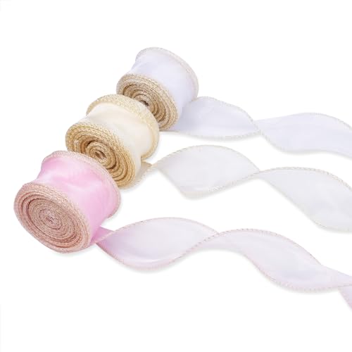 3 Rolls Polyester Iridescent Fishtail Ribbon Glittering Chiffon Libbons 40mm Cadeauverpakking Ribbon Bruiloft Bouquet Bows Wrapping Kralen Decoratie, 3 Kleuren