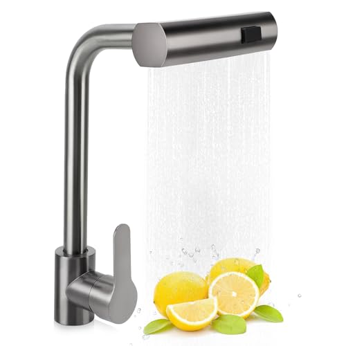 Keuken Faucet, Koper Waterval Keuken Faucet, 3 Watermodi Keuken Mixer Tap, 360 graden draaibare keuken Aanrecht Faucet, Enkelhandvat Watertap 31 X 14 X 19 cm (GRAY)