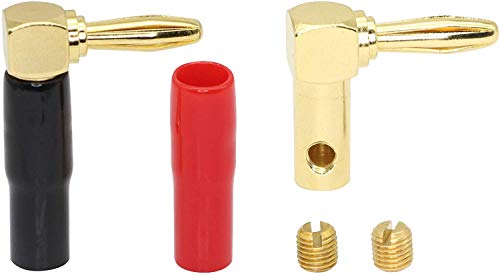 24K Banana Plug 90 Degree Speaker Banana Plug High-end Banana Plug 4mm voor versterker Audioluidspreker Kabelgebonden Polen Goud Verguld 5 Zwart en 5 Rood