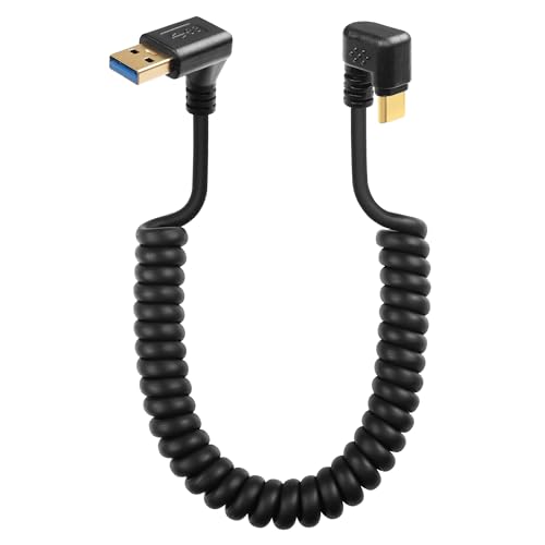 U Vorm USB Type C veerkabel 5Gbps Intrekbaar 90 graden USB3.0 tot USB C Oplaadkabel en gegevensoverdracht voor telefoon, tablet, andere USB C-apparaten (Down)
