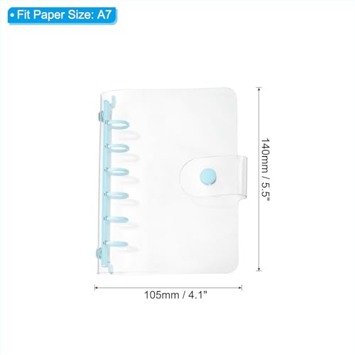 A7 Transparante Ring Binder Cover, Zachte PVC Losse Blad Folder Protector, Navulbare Notebook Cover met Snap Button Sluiting en 6 Blue Rings voor DIY Meeting Notebook Folder, Transparant