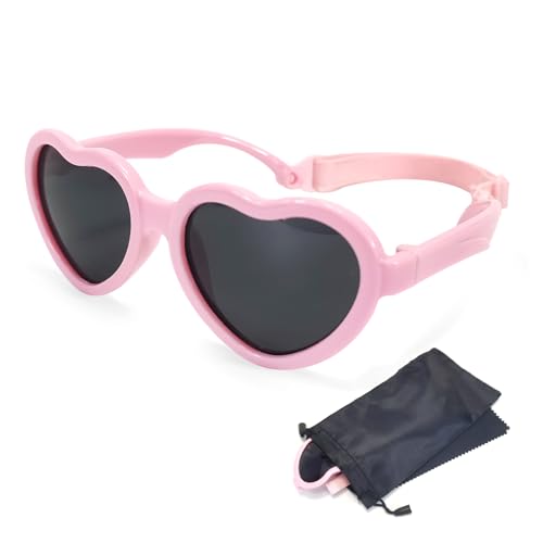 Meisjes Zonnebril Schattig Hart Zonnebril Verstelbare Strap Flexibel Gepolariseerd Meisjes Leeftijd 3-10 met Opbergzak