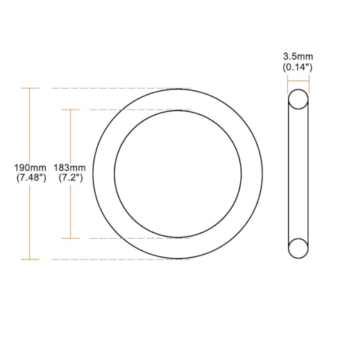 1 stuk nitrilrubberen O-ringen, 190mm buitendiameter, 183mm binnendiameter, 3,5mm breed, rubberen ringen, afstandsring, O-ringen, afdichtingsset, metrische afdichting