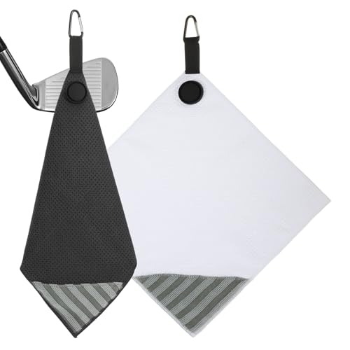 12 x 12 Inch Magnetische Golf Handdoek met Wire Cleaning Kleding, 2 stuks Microfiber Wafel patroon Handdoeken met Magneet en Clip voor Golfkarren, Clubs, Golfuitrusting, Zwart/Wit