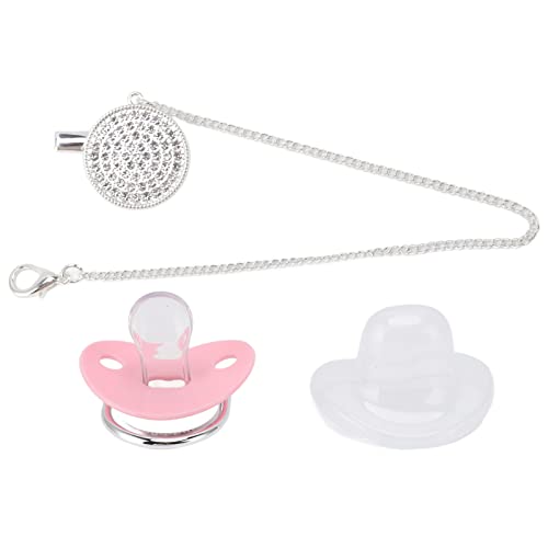 Bling Baby Pacifier, Rhinestone Crown Super Soft PP Silicone Materiaal BPA Vrij veilig Baby Fake Pacifier Maat M met kettingclip(Pink) 3