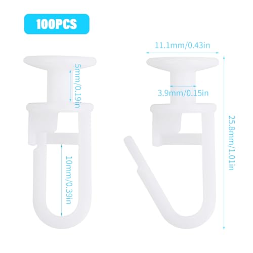 100 stuks Plastic gordijn haken, 1 inch White Rail schuifhaken, Track Wool Pulleys Glider Hook voor douche gordijnen