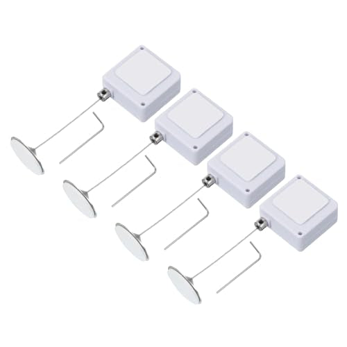 3,3 Ft intrekbare afstandsbediening Tether, 4 stuks vierkante beveiligingskabel sleutelkoordslot pauze stijl met verstelbare sluiting ligm voor tv-afstandbediening, wit (ronde IJzeren dop)