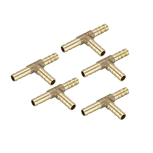 Sea Pack van 5 koperslangconnectoren, 6 mm of 15/64 Inch, 3-Way T-vorm, slangconnector voor lucht, gas, water, brandstof, T-connector