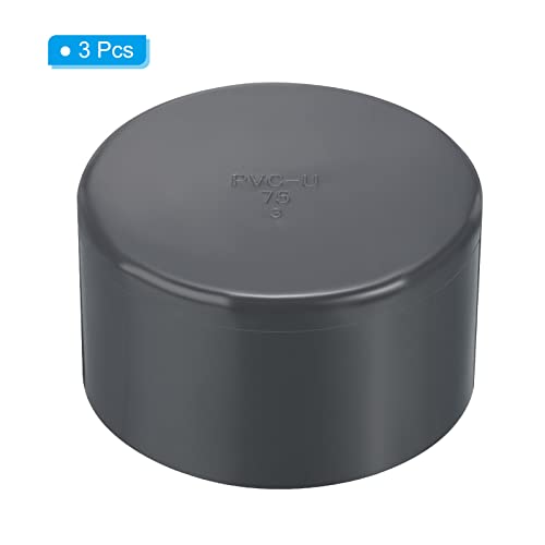75mm UPVC Pipe End Cap passen, 3 Pack Meubilair Plug Koppelen Socket voor DIY, Garden, Grey 3