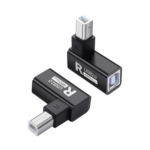USB 2.0 Type B Printer Adapter 90 Degree Type B Man tot vrouw Converter MIDI Extender USB 2.0 Printer Jack voor Printer, Scanner, Mixer, 2 Pack (Zwart) (R)