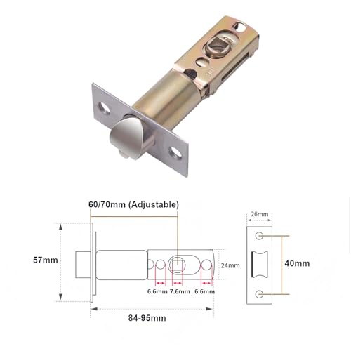 Mortise deurbollen, 70/60mm verstelbaar slot, tubulaire slotdeur Mortise Bolt, plunger slot, tubulaire insert slot, voor interne houten deuren 3