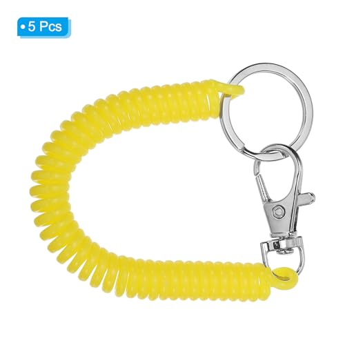 Intrekbare Spring Spool Key Chain 5 stukken Anti-Loss Sleutelhanger houder koord met metalen lobster sluiting sleutelhanger 17 cm voor sleutels, portemonnee, geel, geel, 12 cm 3