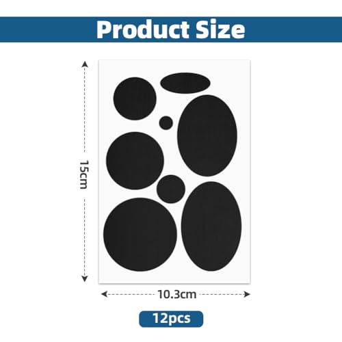 Pak van 12 reparatie patches voor kleding, waterdichte zelf-adhesive patches, Nylon Down Jassen Tenten, slaapzakken en paraplu's reparatie patches, diverse maten en vormen, zwart