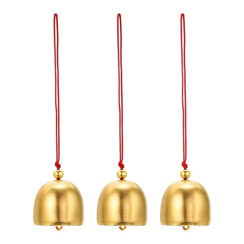 3 stuks Wind Chime Hangklokken Temple Clocks Retro buiten hangen metalen Chinese wind Chime ronde voor Outdoor Garden Camping, Gold Red