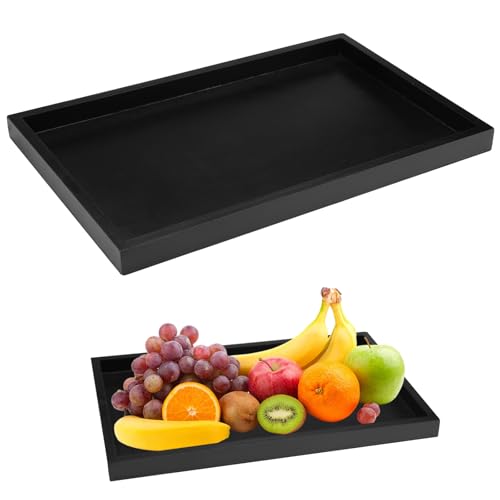 Houten Tray, Rechthoekig, 32 x 20 x 2 cm, Antibacterieel, Anti-Mould Keuken Tray voor Thee, Dranken, Koffie, Snacks, Fruit, Huis, Keuken, Badkamer, Restaurant en Bar (Zwart)