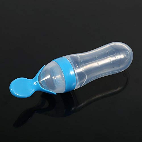 90ml Siliconen Voeden Fles Lepel Kind Voeder met Standing Base voor baby 0-24 Maanden Dosering en Voeden(Blauw) 5