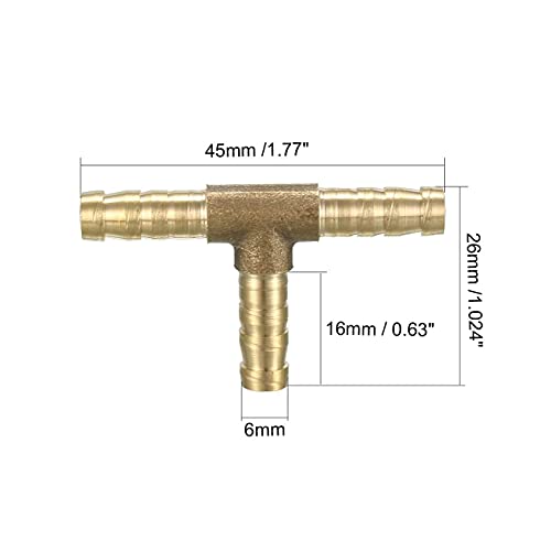 Sea Pack van 5 koperslangconnectoren, 6 mm of 15/64 Inch, 3-Way T-vorm, slangconnector voor lucht, gas, water, brandstof, T-connector 3