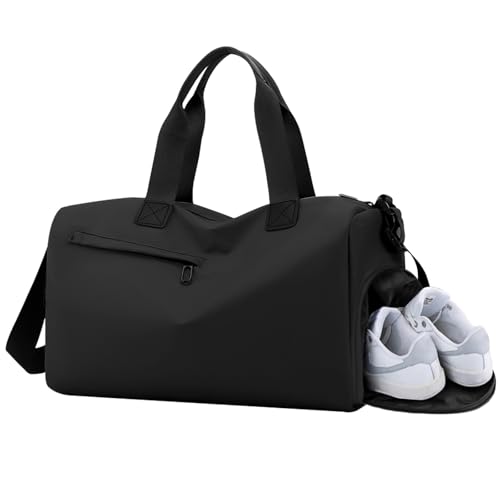 Sporttas met Schoen Compartiment en Nat Compartiment, Waterdichte Sporttas, Training Bag, Fitness Bag, voor mannen en vrouwen, voor Sport, Training, Sportschool (Zwart)