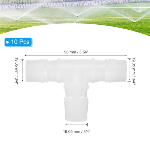3/4" Plastic Tee Slang Barb Fitting, 10Stuks Gelijke T-vormige 3-Way Joint Splicer Mender Adapter Unie Intersectie Barbed Draad Split voor lucht water brandstof gas vloeistof pijp, Transparant