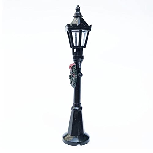 2Stuks Miniatuur Kerststraat Lamp, Garden Lamp Post, Park Bank Seat Mini Street Light Model, Dollhouse Xmas Village Pathway Fairy Garden Accessoires, Zwart, S 3